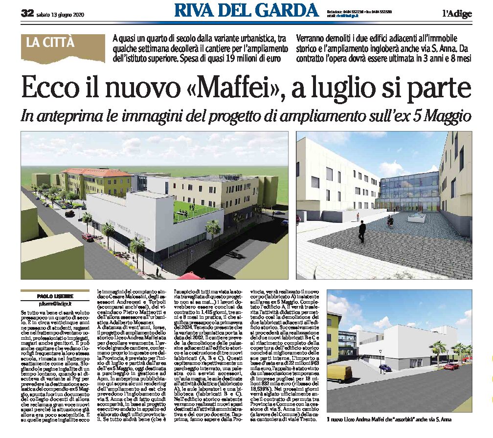 Riva: ecco il nuovo liceo Andrea Maffei. In anteprima il rendering dell’ampliamento