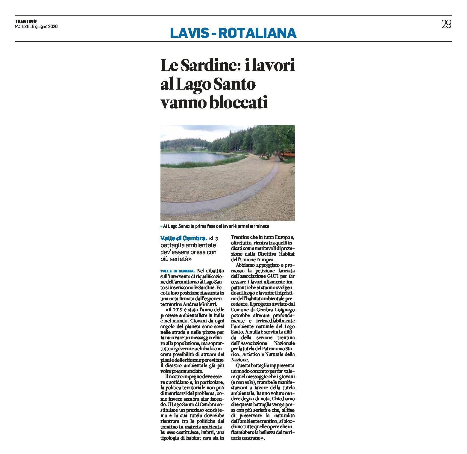 Lago Santo: le Sardine “i lavori vanno bloccati”