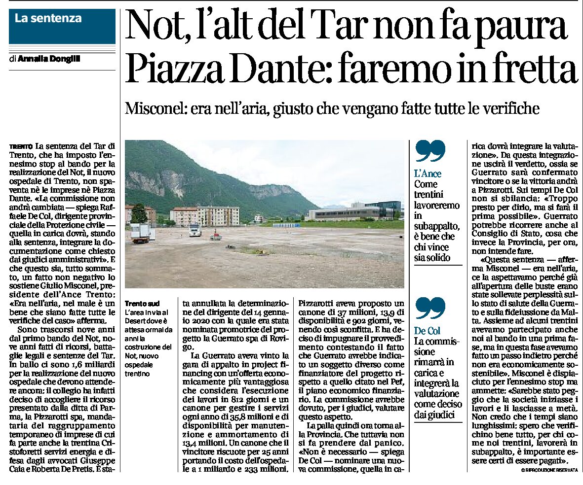 Trento, Not: l’alt del Tar non fa paura. Piazza Dante “faremo in fretta”
