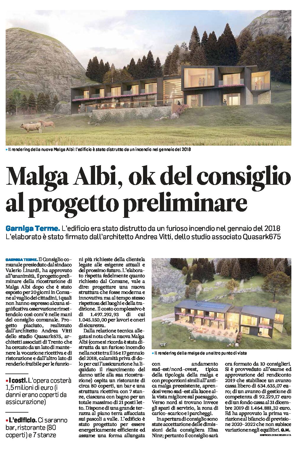 Garniga Terme: ok del consiglio al progetto preliminare per la ricostruzione di Malga Albi