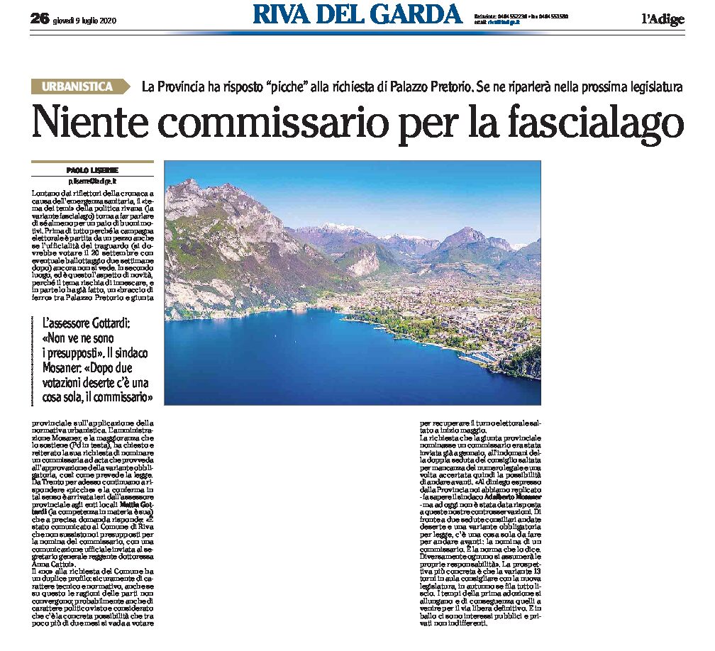 Riva: niente commissario per la fascia lago.