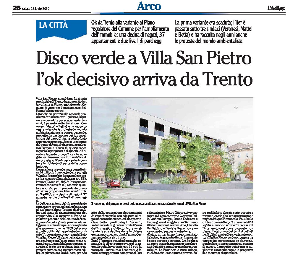 Arco: disco verde a Villa San Pietro. Ok decisivo da Trento