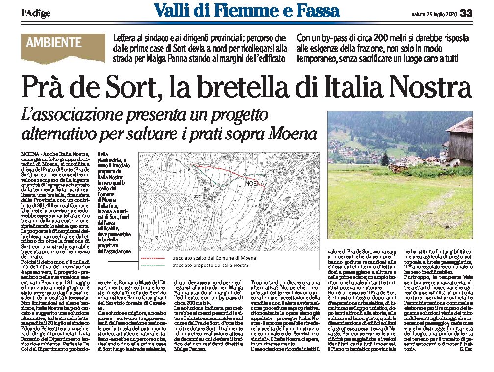 Italia Nostra presenta un progetto alternativo per salvare i prati sopra Moena