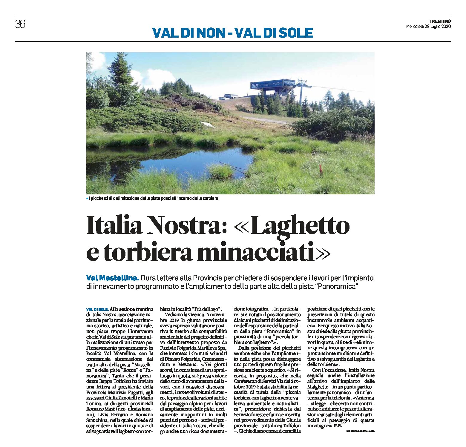 Val Mastellina: Italia Nostra “laghetto e torbiera minacciati”. Dura lettera alla Provincia