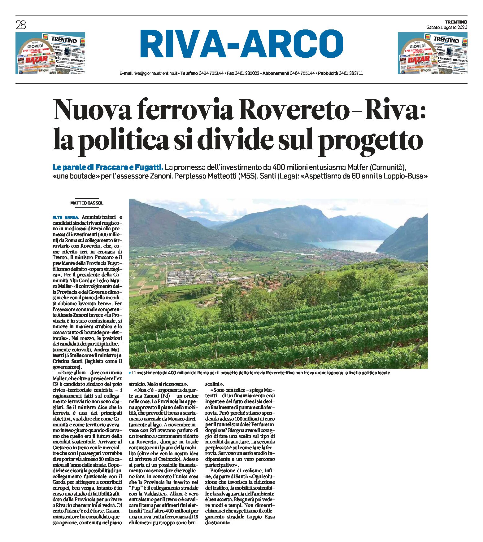Rovereto-Riva: nuova ferrovia, la politica si divide sul progetto