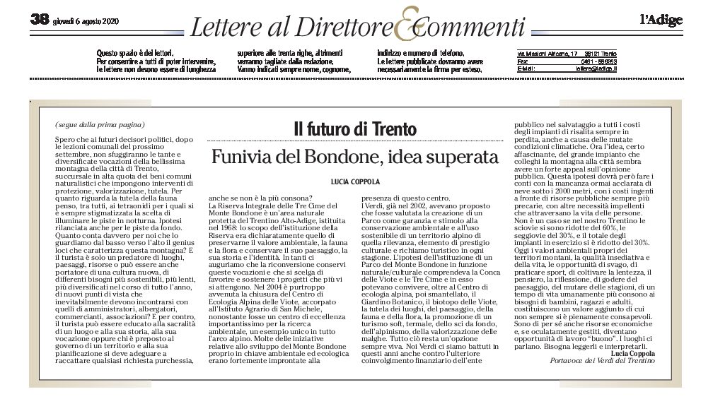 Il futuro di Trento: funivia del Bondone idea superata. Lettera di Lucia Coppola
