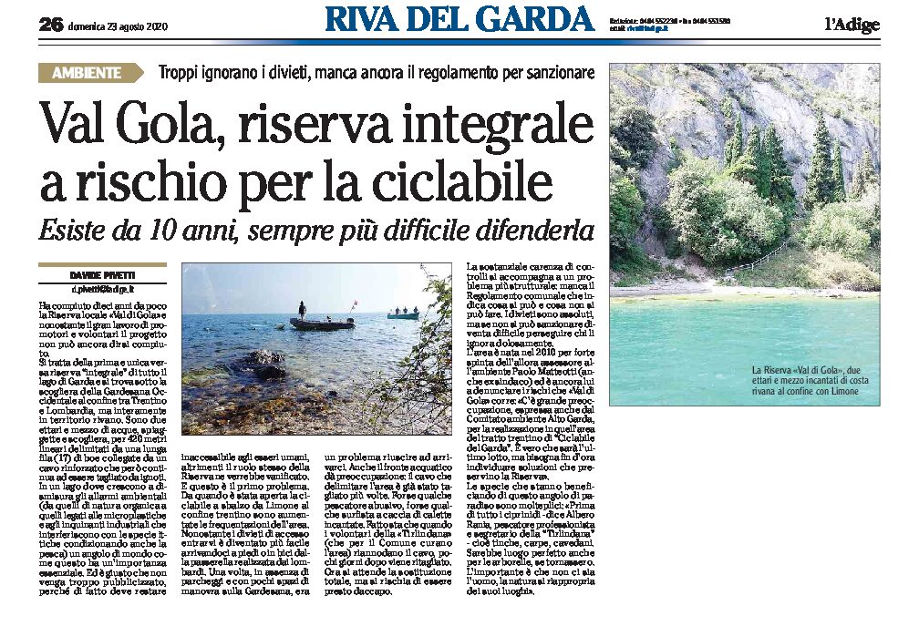 Val di Gola: la riserva integrale del lago di Garda a rischio per la ciclabile