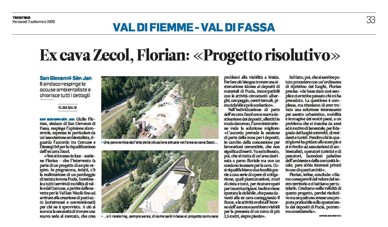 Ex cava Zecol a San Giovanni di Fassa: il sindaco Florian respinge le critiche “progetto risolutivo”