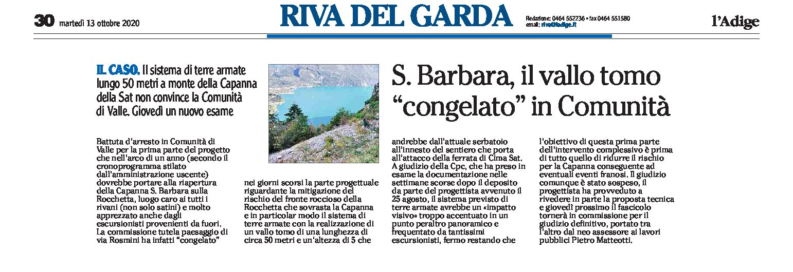 Riva: S. Barbara sulla Rocchetta, il vallo tomo “congelato” in Comunità