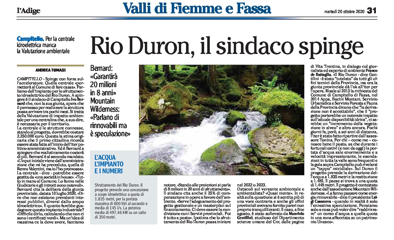 Campitello, rio Duron: il sindaco spinge per la centrale idroelettrica