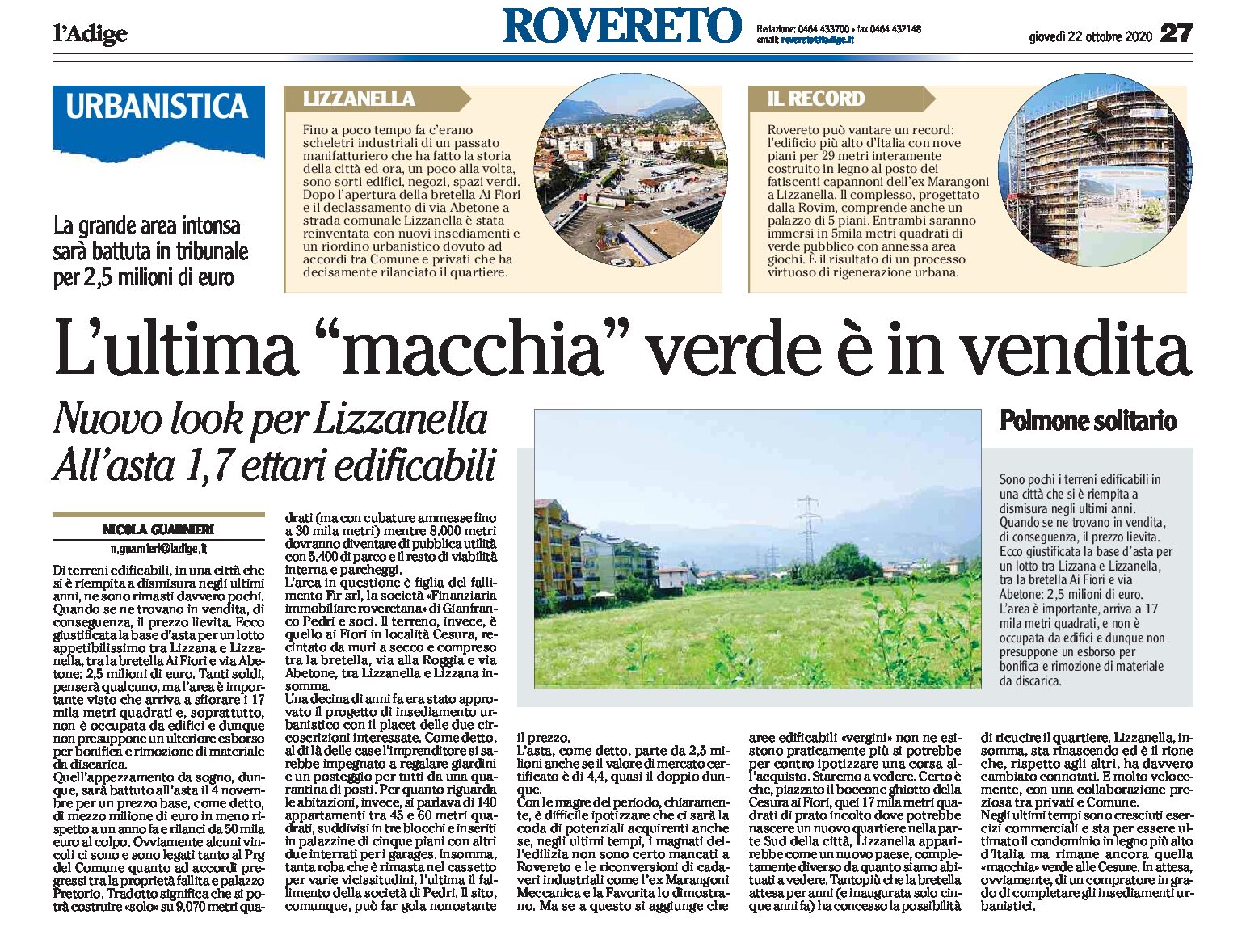 Rovereto, Lizzanella: l’ultima “macchia” verde è in vendita