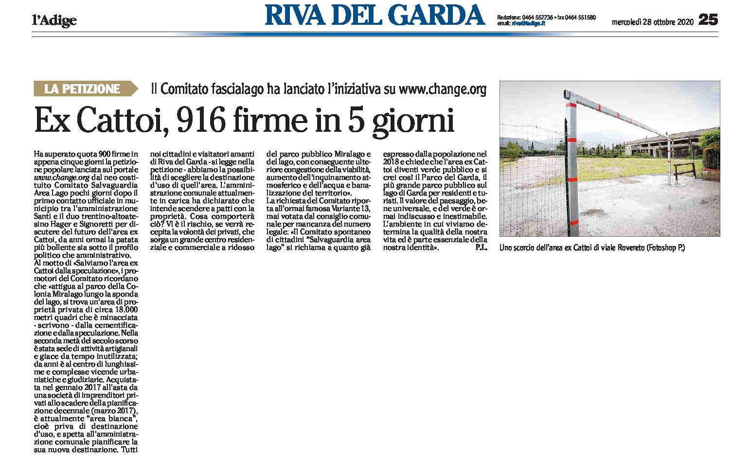 Riva, ex Cattoi: 916 firme in 5 giorni su www.change.org