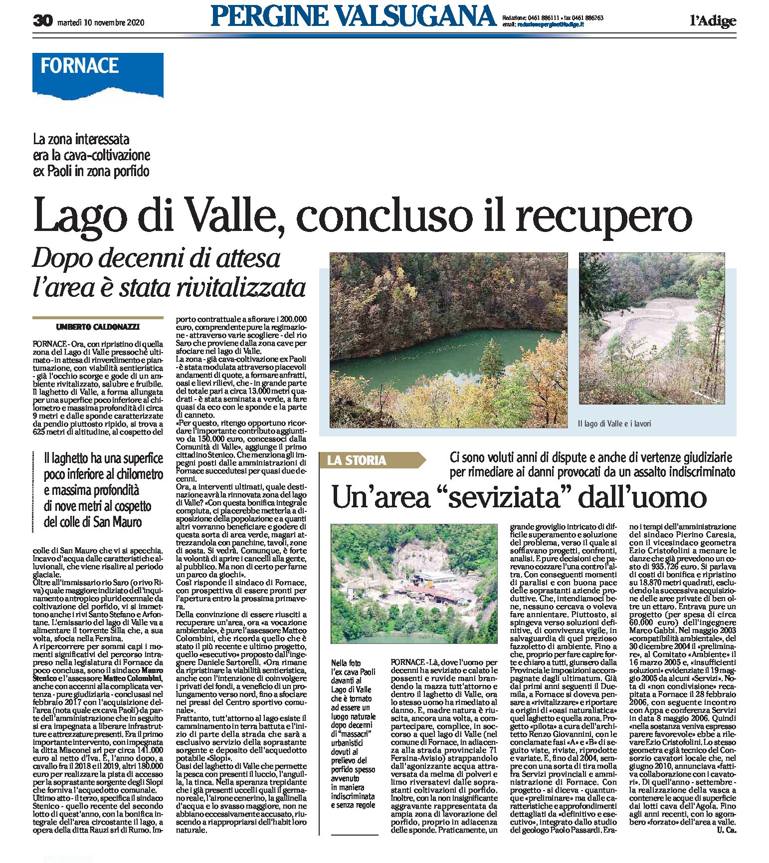 Fornace, ex cava Paoli: lago di Valle, concluso il recupero. Dopo anni di attesa