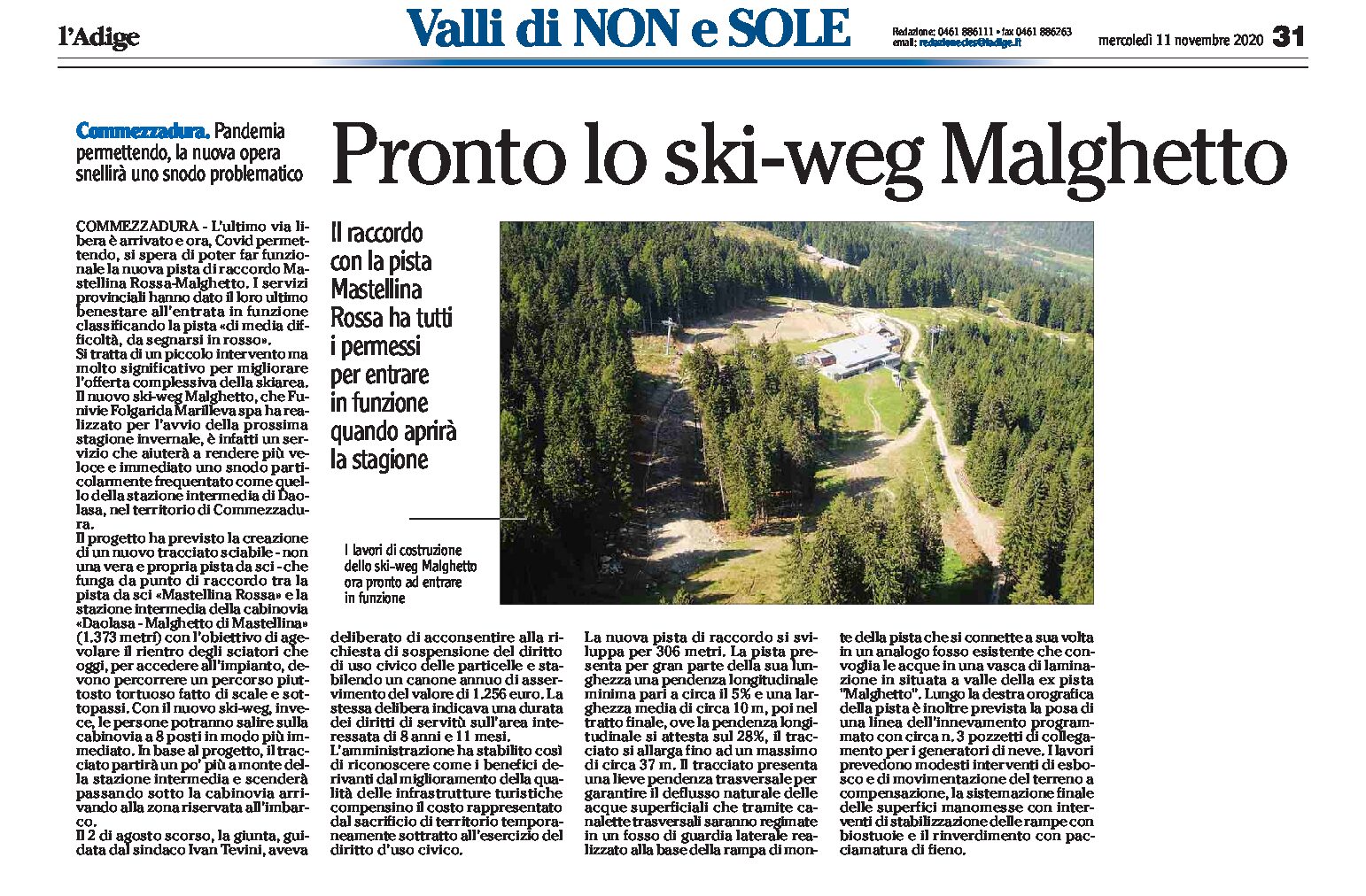 Commezzadura: pronto lo ski-weg Malghetto