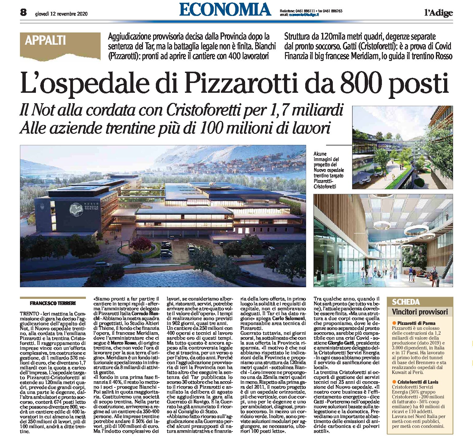 Trento, Not: vince l’ospedale di Pizzarotti-Cristoforetti da 800 posti