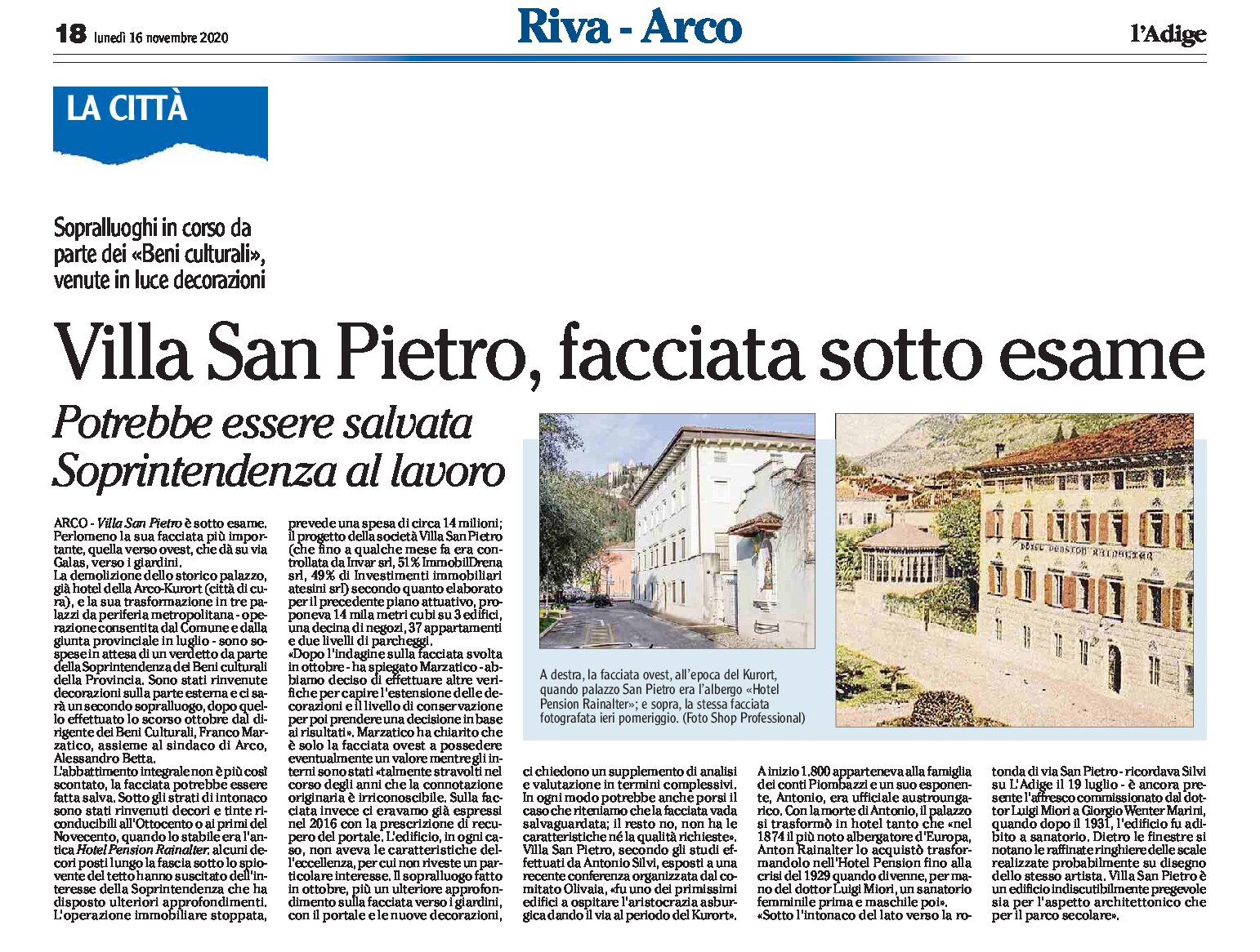 Arco, Villa San Pietro: facciata sotto esame, potrebbe essere salvata. Soprintendenza al lavoro