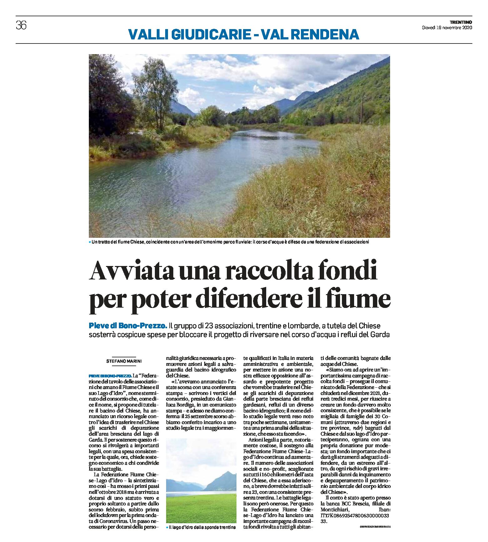 Chiese: avviata una raccolta fondi per poter difendere il fiume e il Lago d’Idro