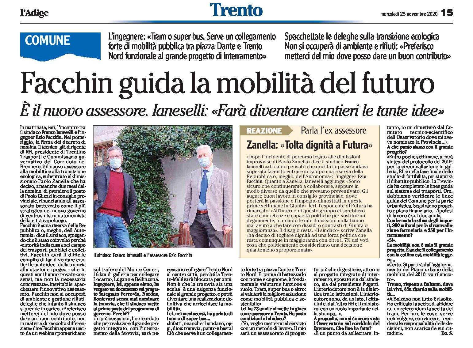 Trento: Facchin (nuovo assessore comunale al posto di Zanella) guida la mobilità del futuro