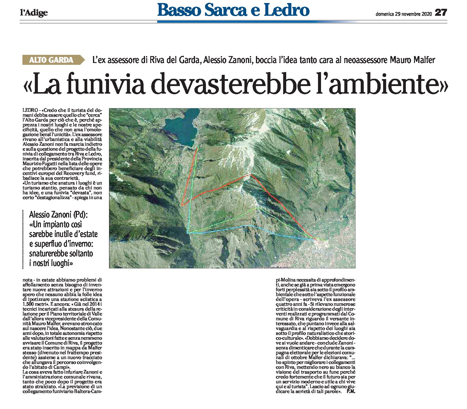 Alto Garda, funivia Riva-Ledro: Zanoni “devasterebbe l’ambiente”