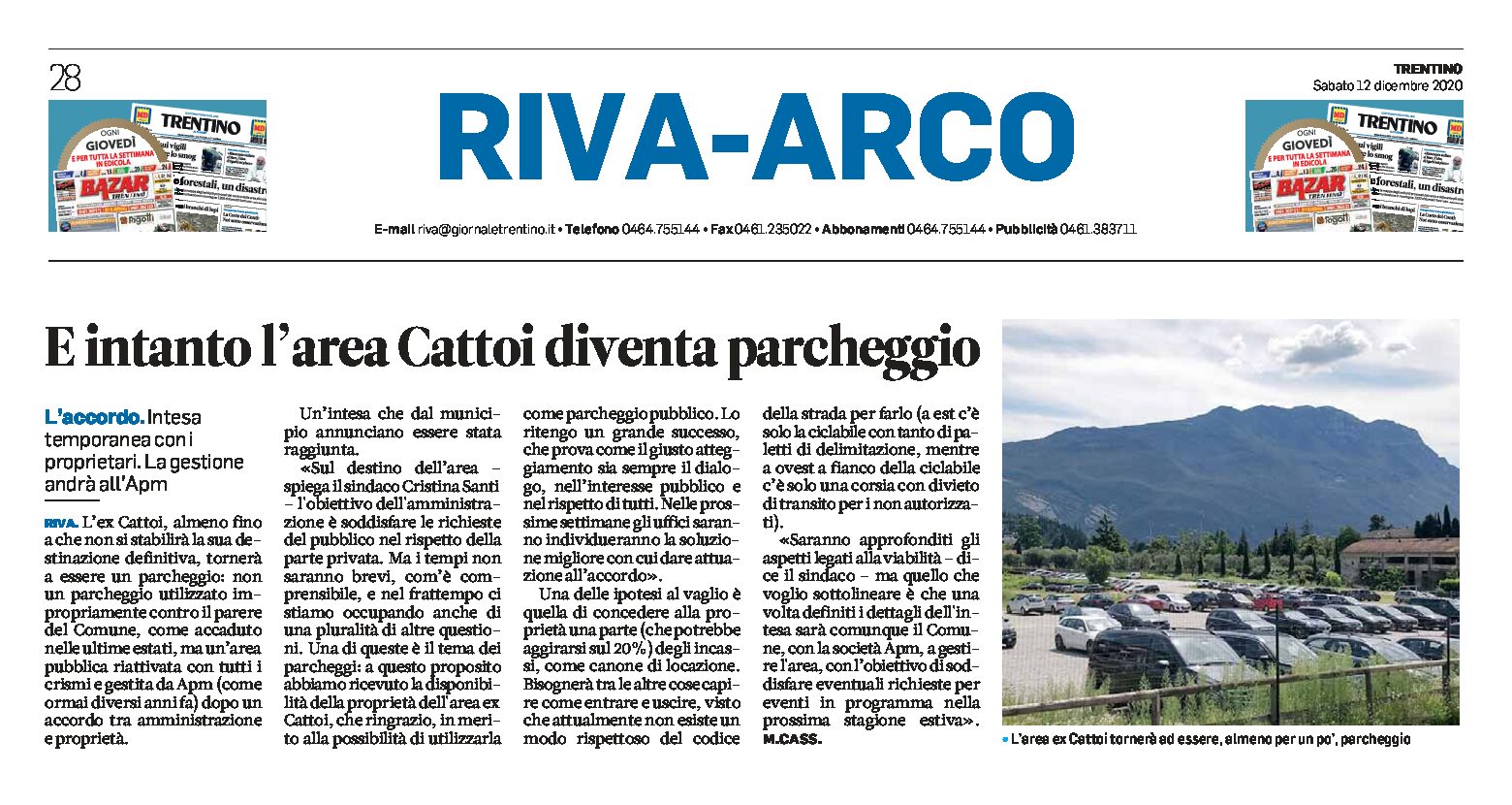 Riva: l’area Cattoi diventa parcheggio. Intesa temporanea con i proprietari