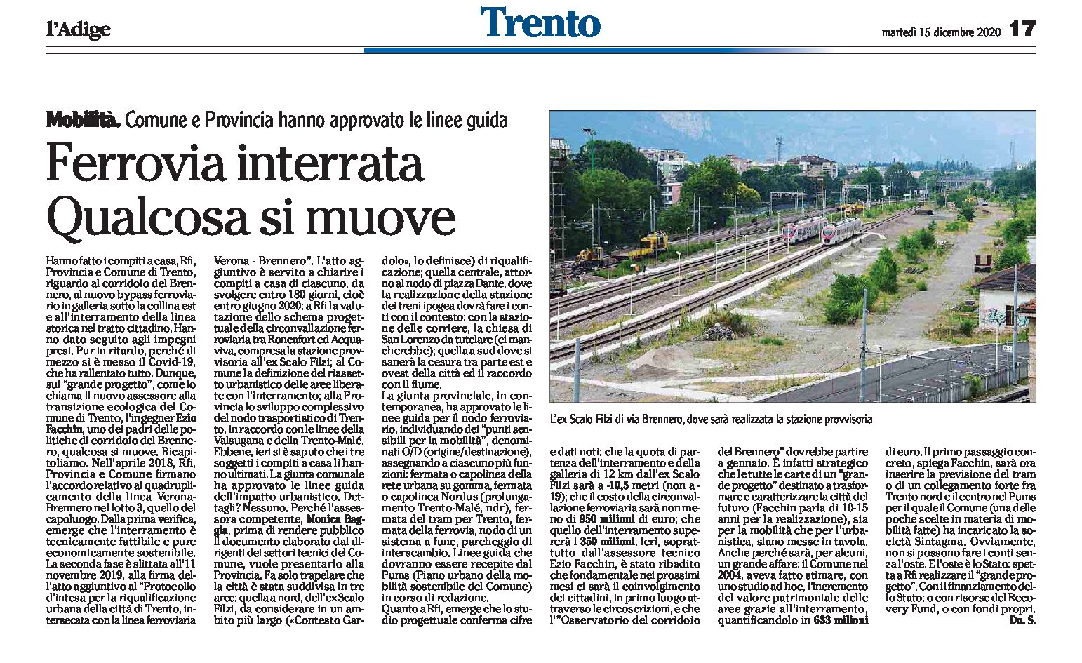 Trento, mobilità: ferrovia interrata, qualcosa si muove