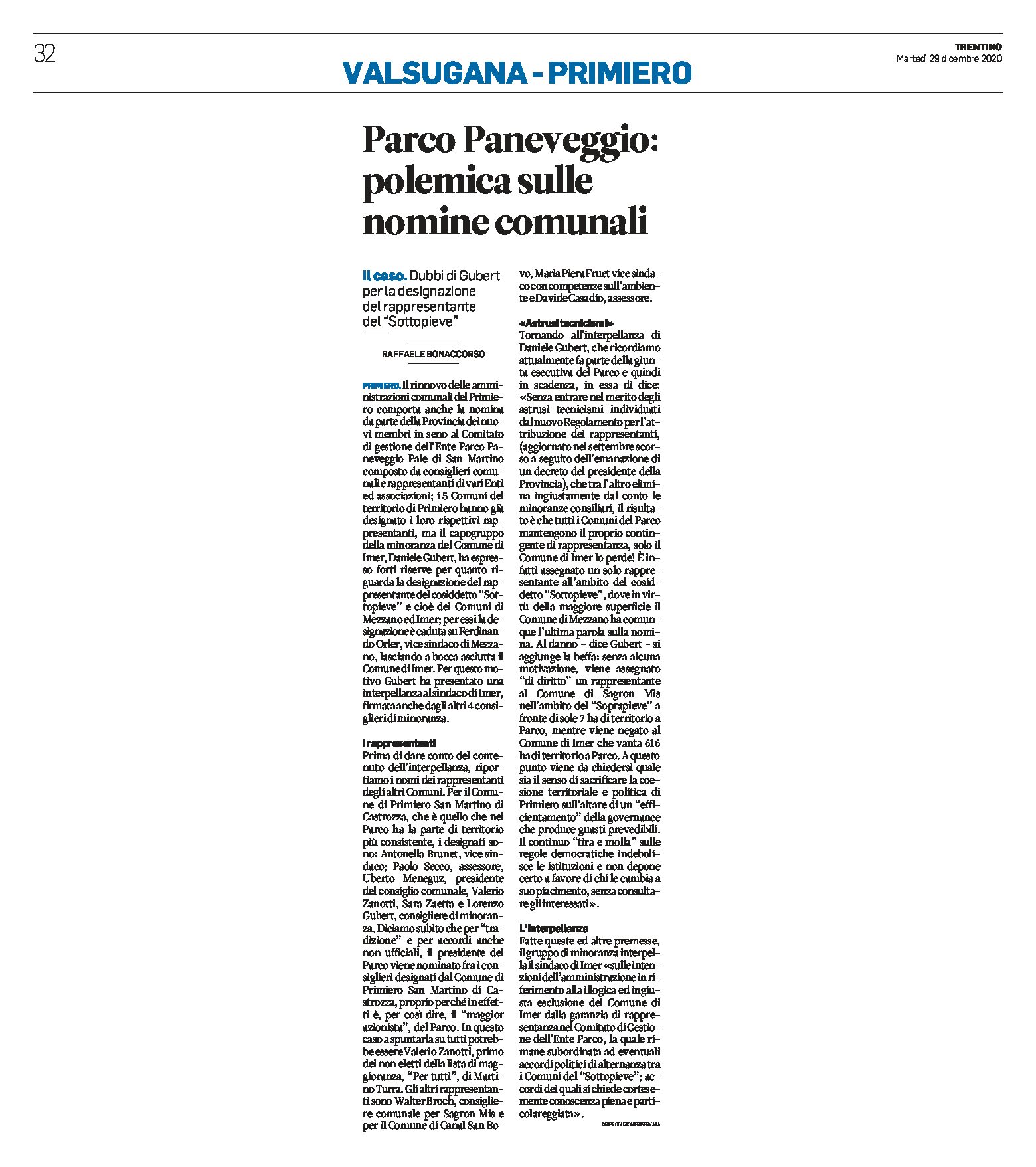Parco Paneveggio: polemica sulle nomine comunali
