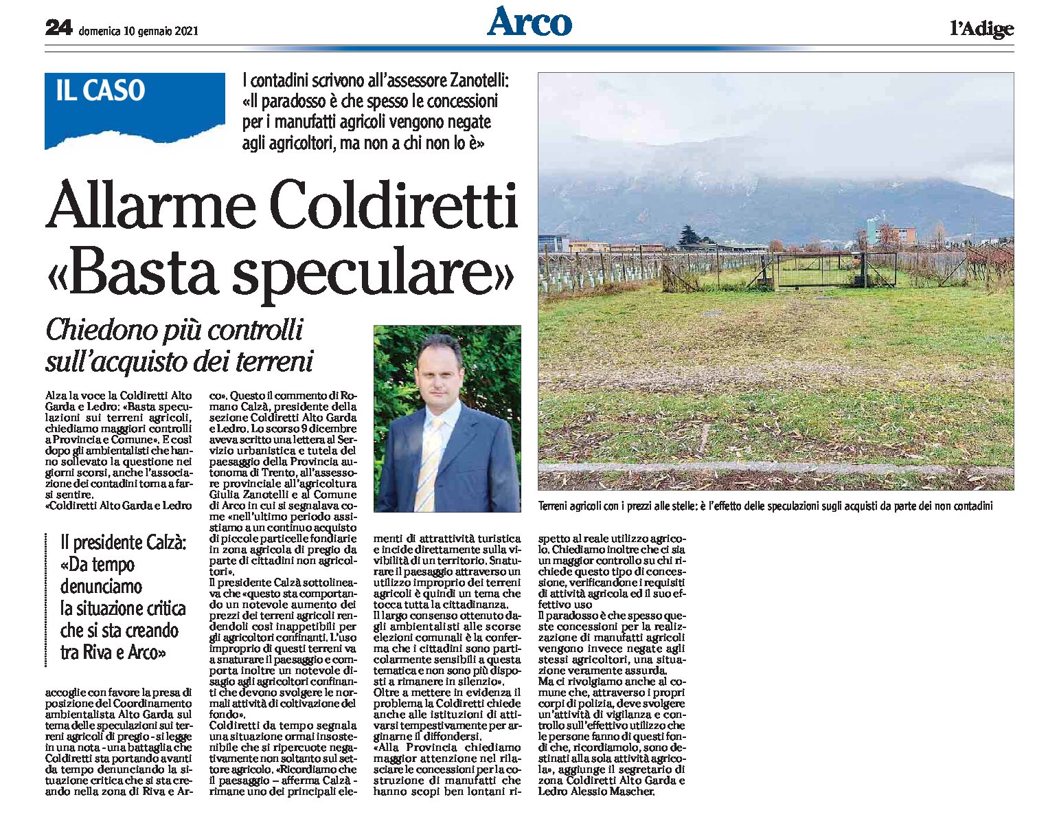Tra Riva e Arco: allarme Coldiretti “basta speculare”, più controlli sull’acquisto dei terreni agricoli
