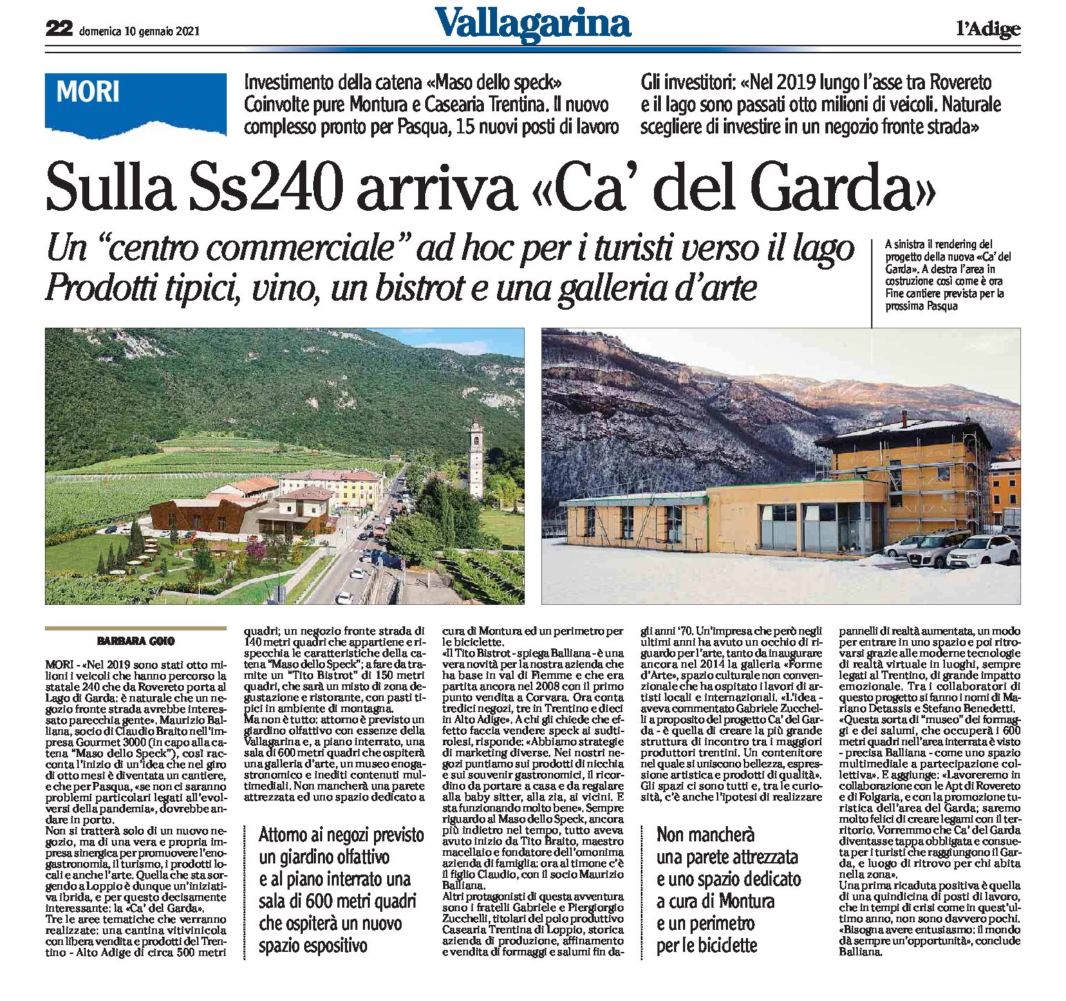 Mori: sulla Ss240 arriva “Ca’ del Garda”, un “centro commerciale” ad hoc per i turisti verso il lago