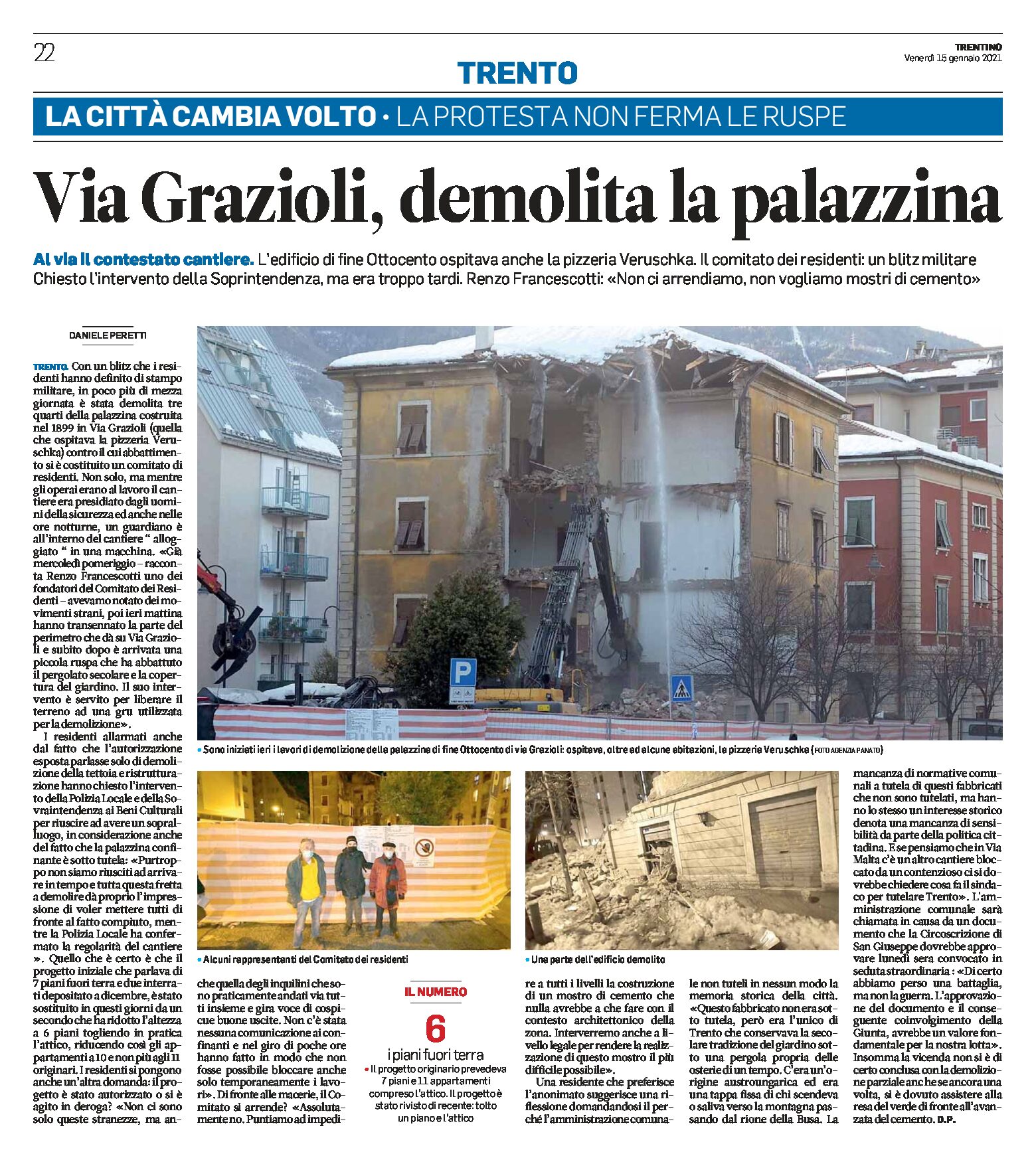 Trento, via Grazioli: demolita la palazzina di fine ottocento