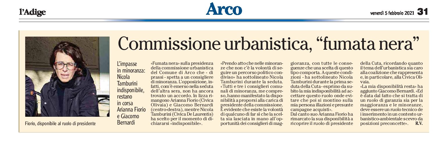 Arco: commissione urbanistica “fumata nera” sulla presidenza. In lizza Fiorio e Bernardi