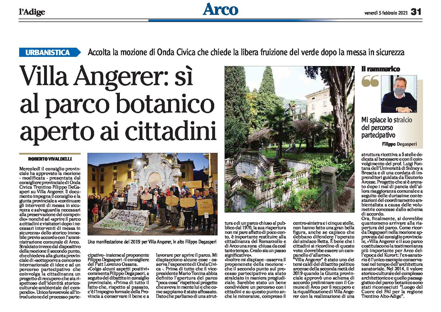 Arco, Villa Angerer: sì al parco botanico aperto ai cittadini