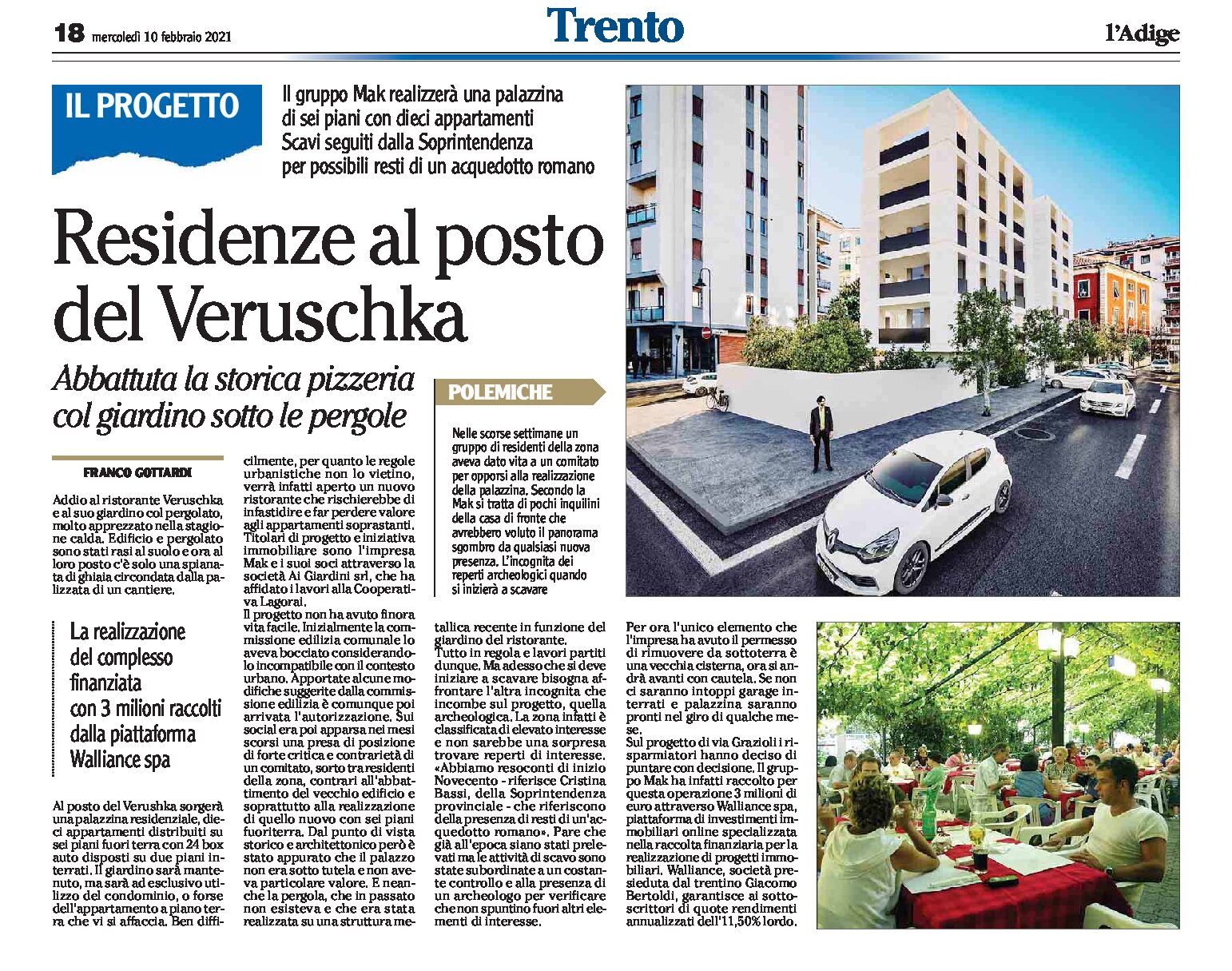 Trento, via Grazioli: palazzina residenziale di 6 piani al posto della storica pizzeria Veruschka rasa al suolo