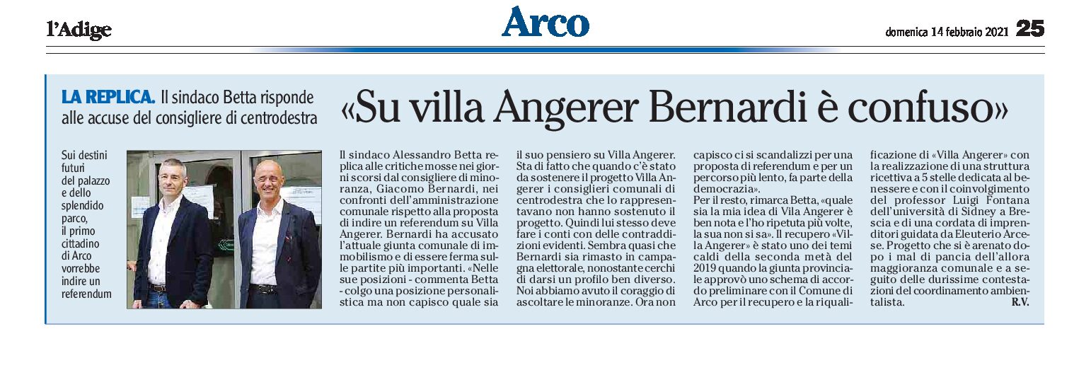 Arco: Betta risponde “su villa Angerer Bernardi è confuso”