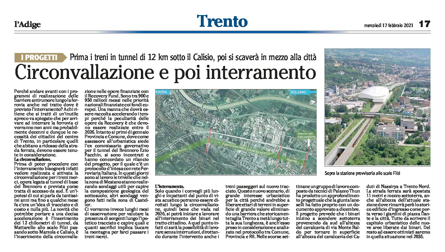 Trento, i progetti: circonvallazione e poi interramento