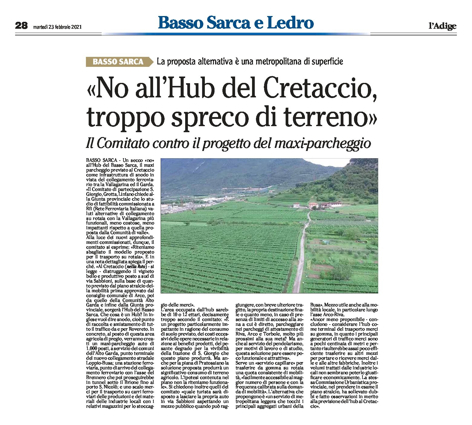 Basso Sarca: no all’Hub del Cretaccio, troppo spreco di terreno. Comitato contro il progetto