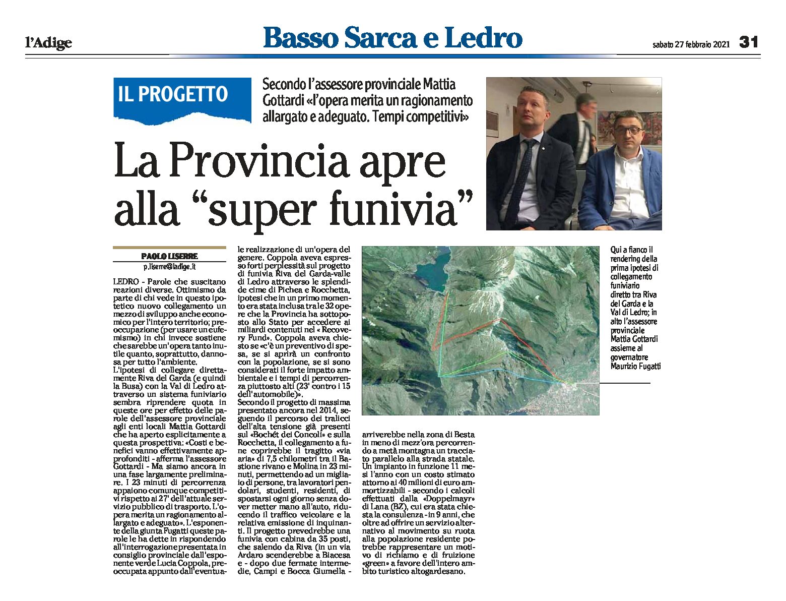 Riva – Val di Ledro: la Provincia apre alla “super funivia”
