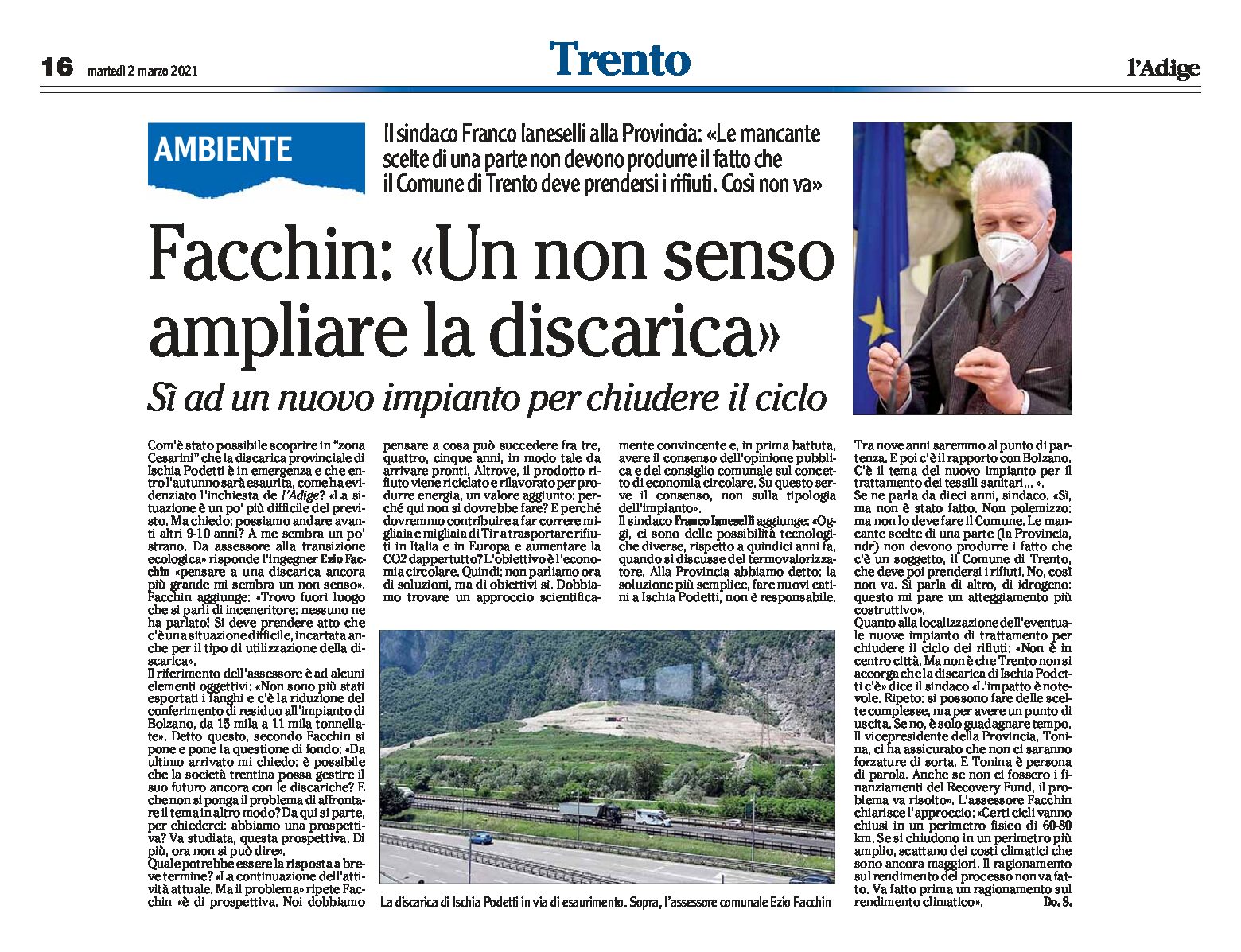 Trento, Ischia Podetti: Facchin “un non senso ampliare la discarica”