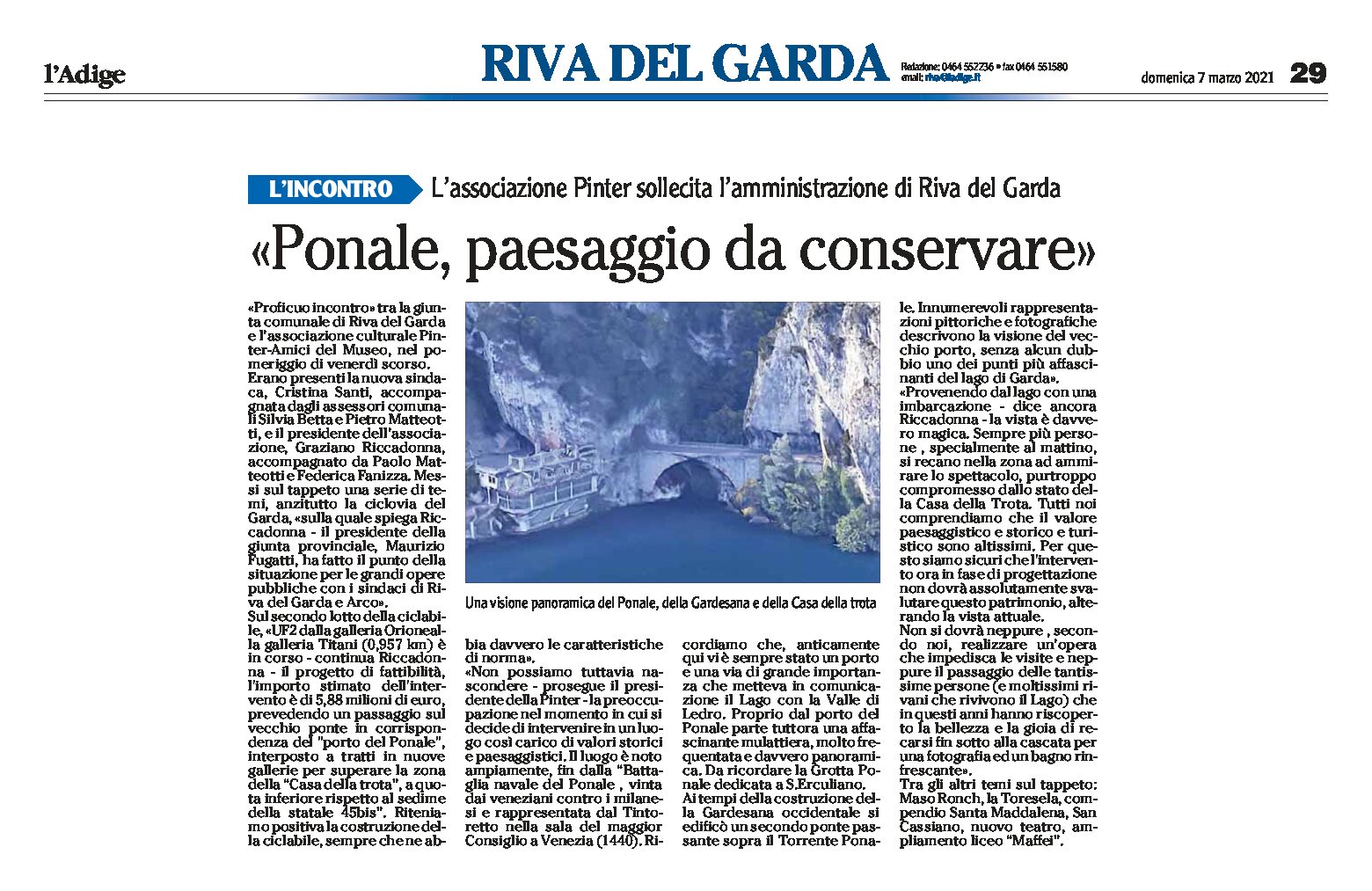 Ponale: “paesaggio da conservare” l’associazione Pinter sollecita l’amministrazione di Riva
