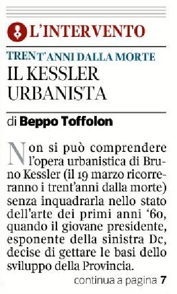 Trento: il Kessler urbanista. Intervento di Toffolon