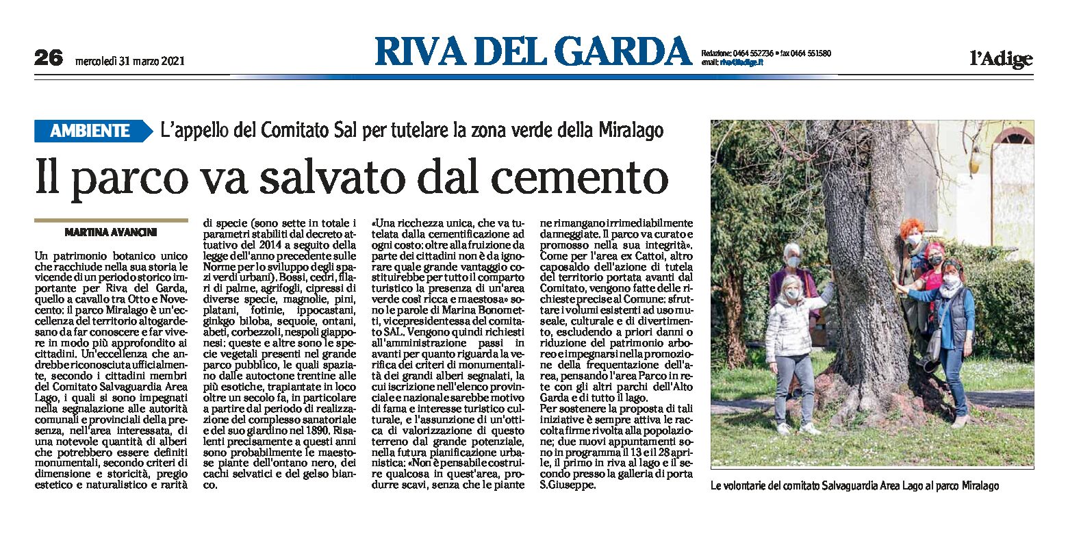 Riva, Miralago: il parco va salvato dal cemento, appello del Comitato Sal