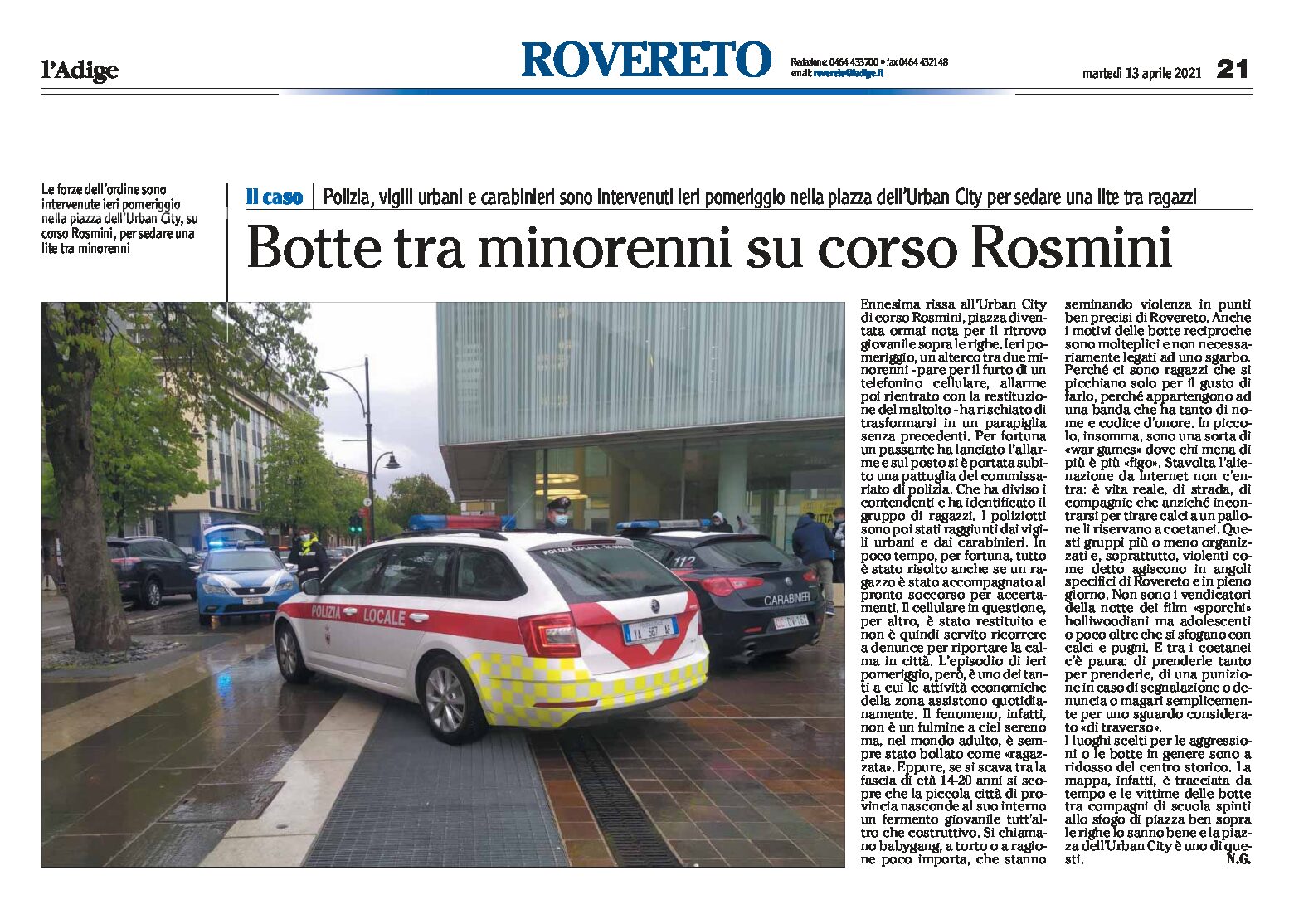 Rovereto, Urban City: botte tra minorenni su corso Rosmini