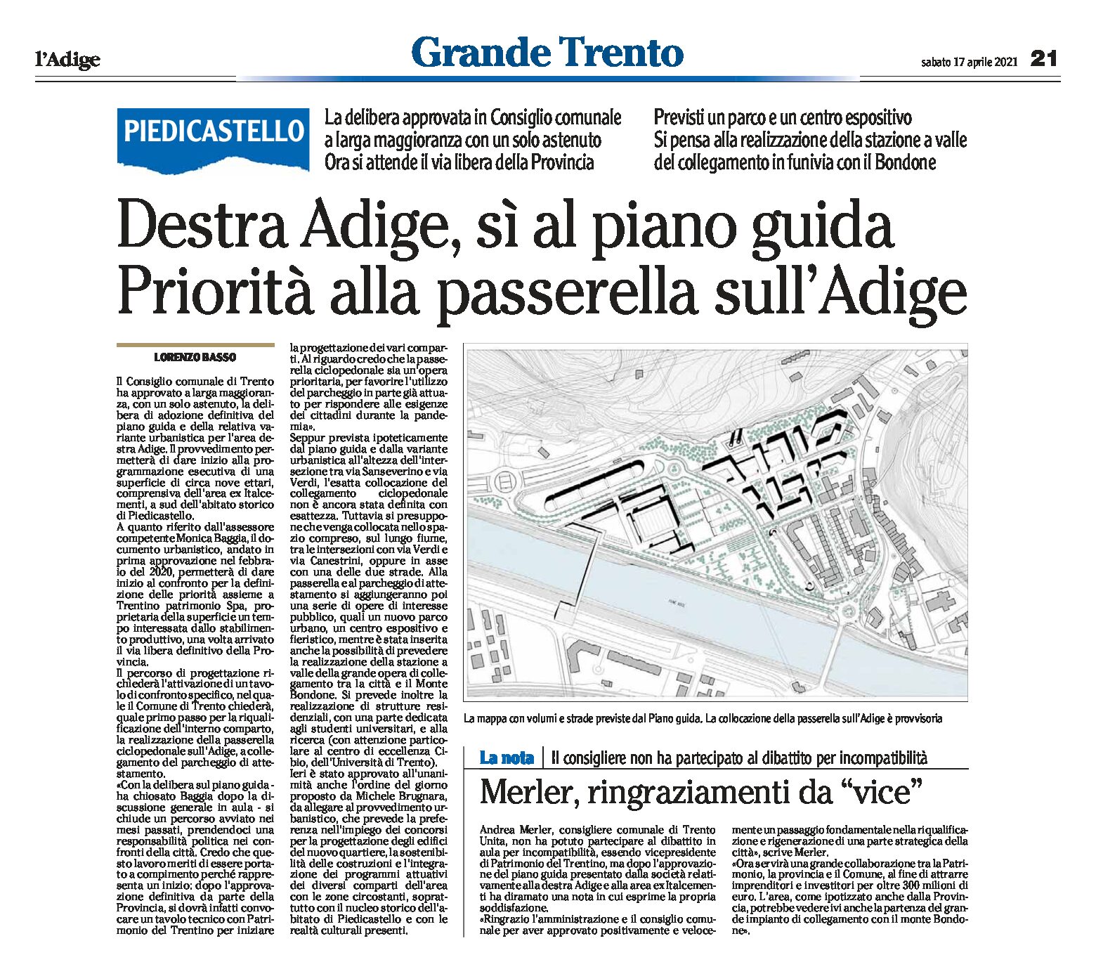 Trento, Destra Adige: sì al Piano guida. Priorità alla passerella sull’Adige