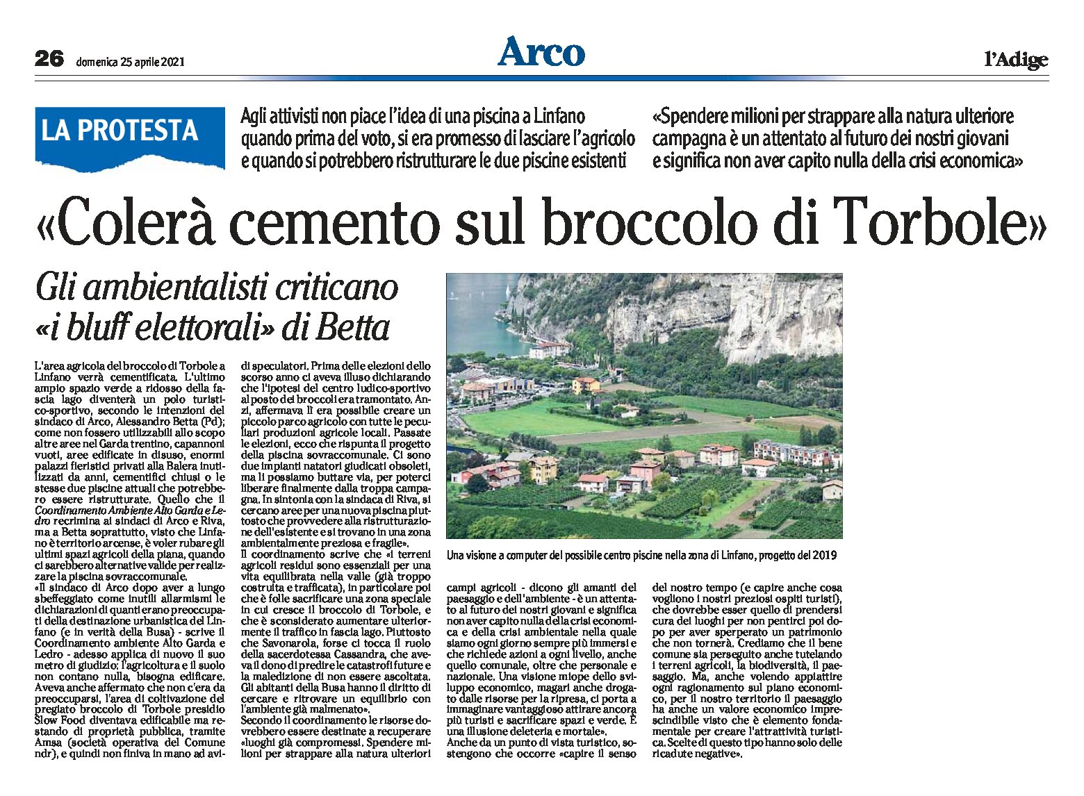 Arco, Linfano: gli ambientalisti “colerà cemento sull’area agricola del broccolo di Torbole”