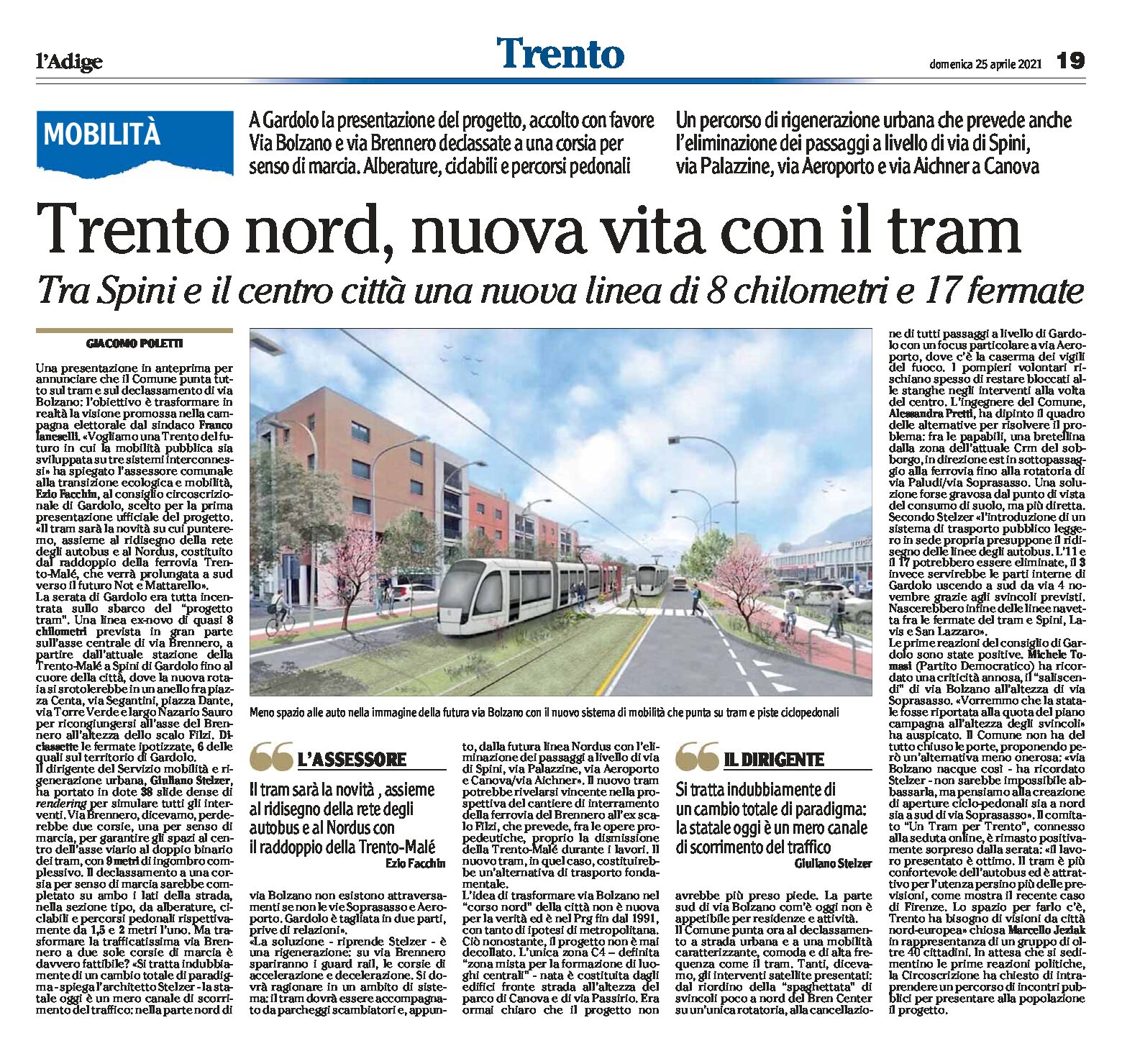 Trento Nord: nuova vita con il tram.Tra Spini e il centro città una nuova linea di 8 km e 17 fermate