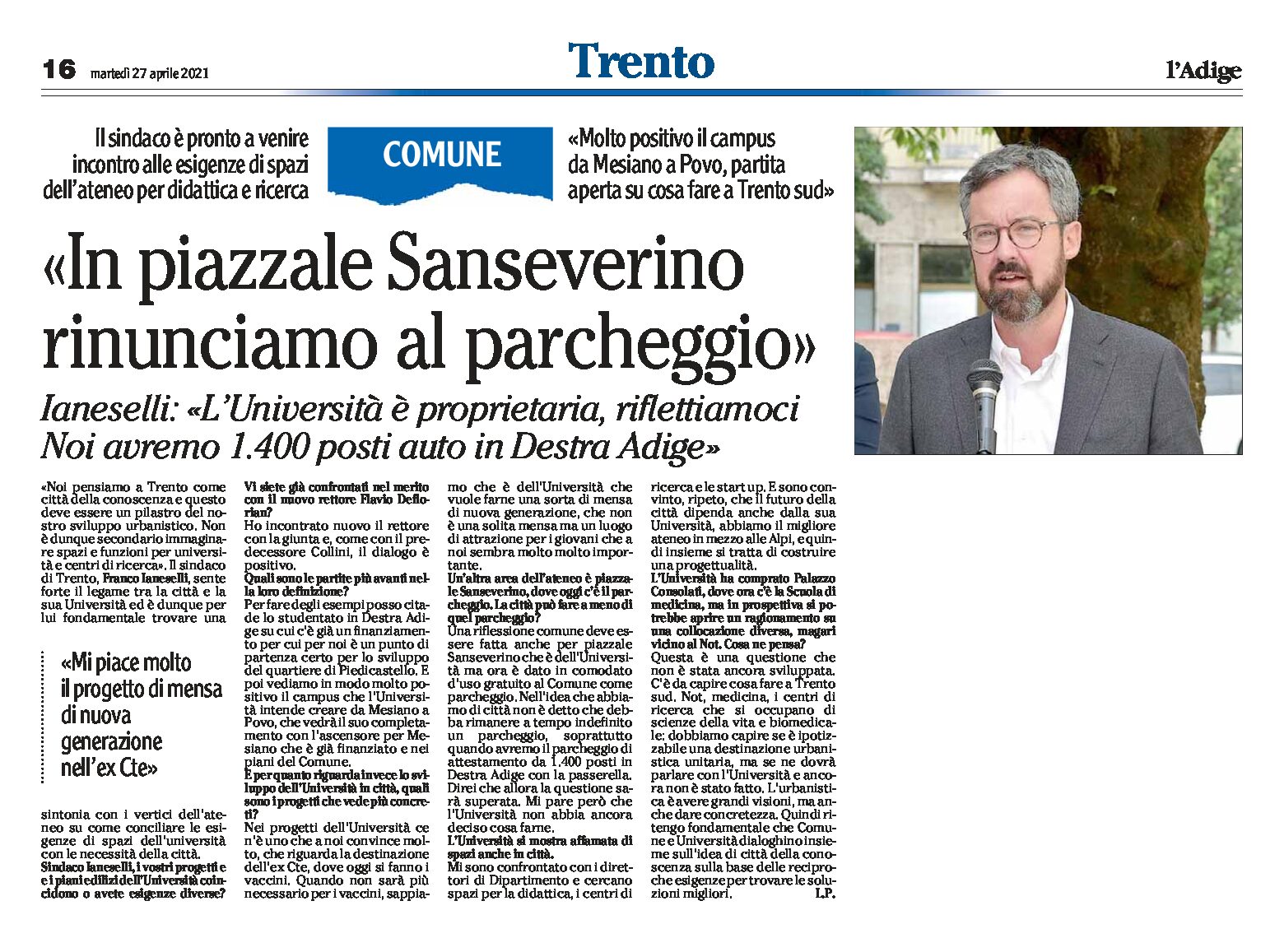 Trento: “in piazzale Sanseverino rinunciamo al parcheggio” intervista a Ianeselli