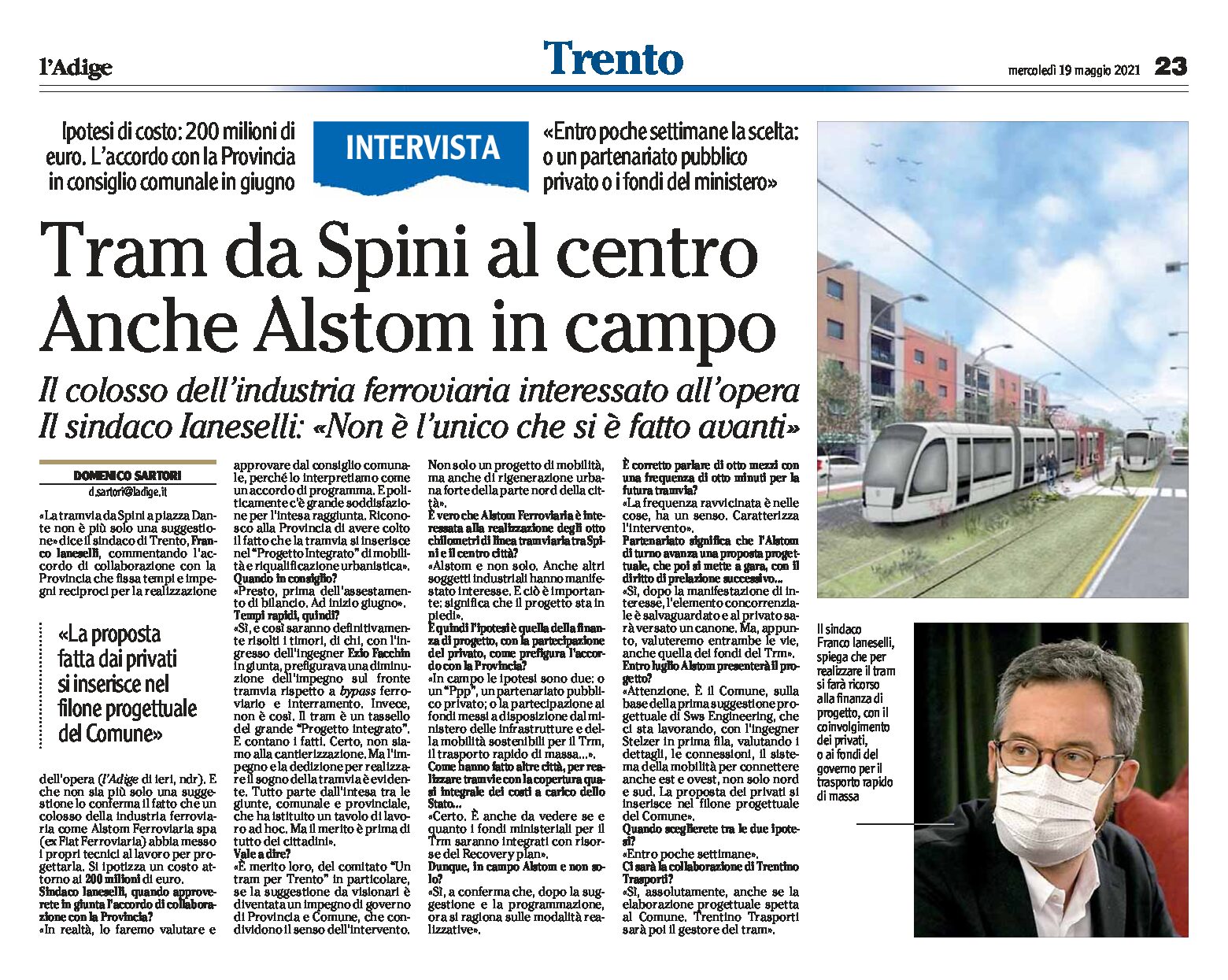 Trento: tram da Spini al centro. Anche Alstom in campo