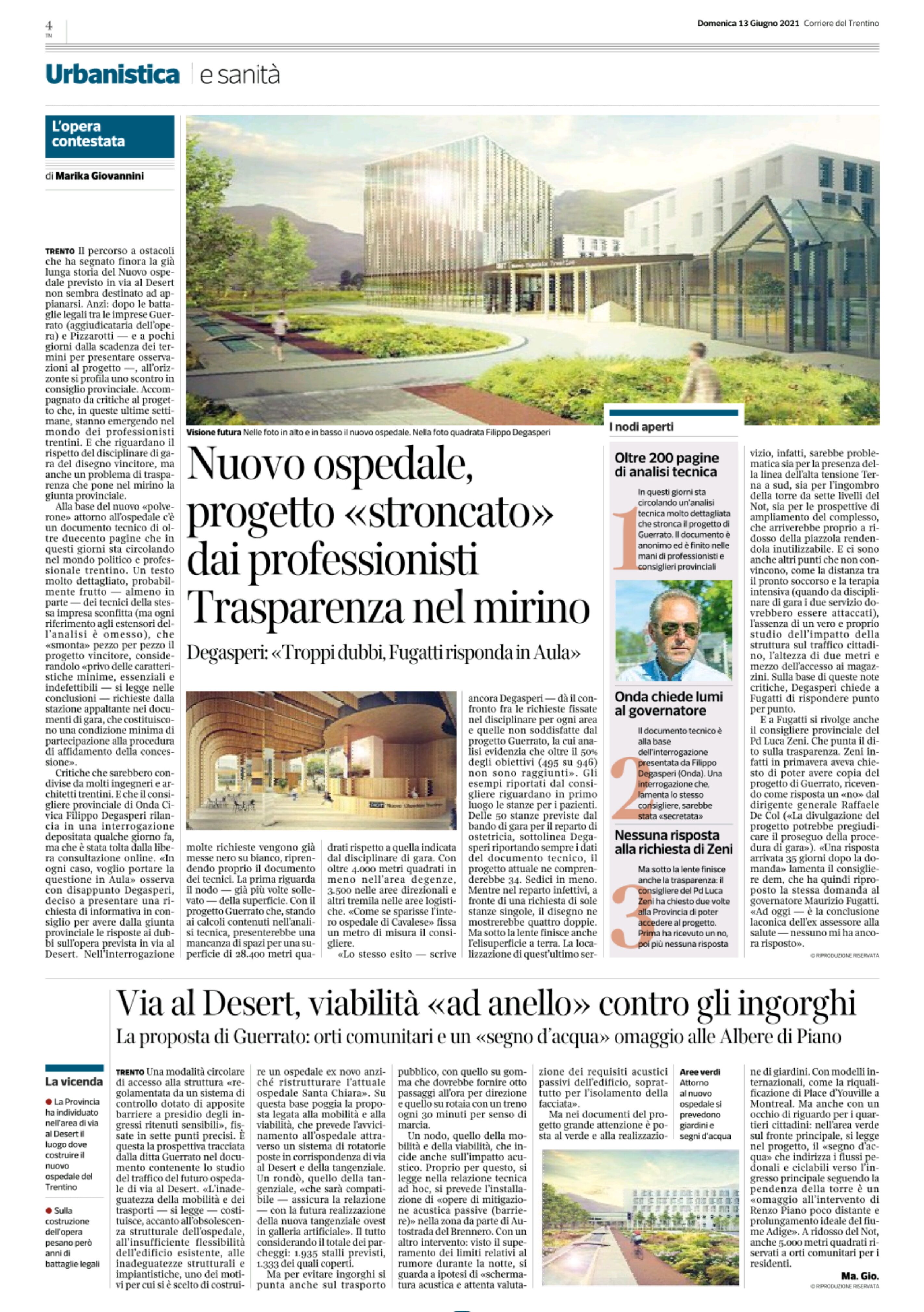 Trento, nuovo ospedale: progetto stroncato dai professionisti. Trasparenza nel mirino