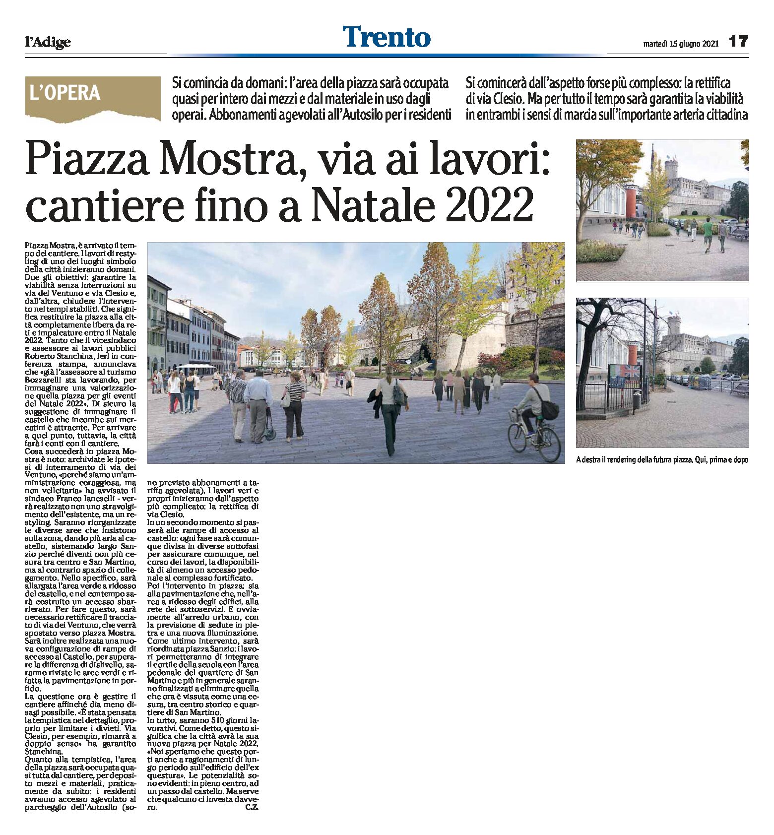 Trento, Piazza Mostra: via ai lavori, cantiere fino a Natale 2022