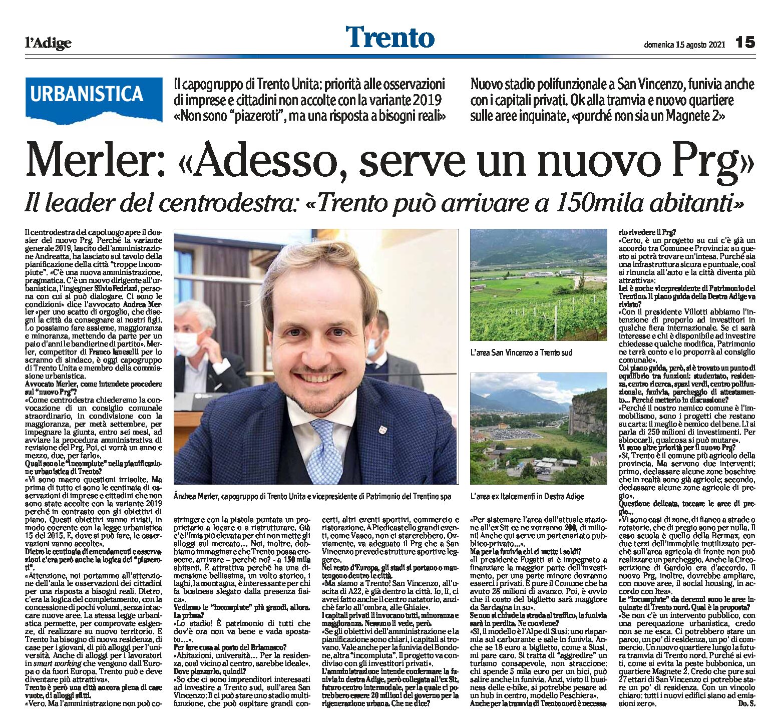 Urbanistica: intervista a Merler “serve un nuovo Prg, Trento può arrivare a 150mila abitanti”