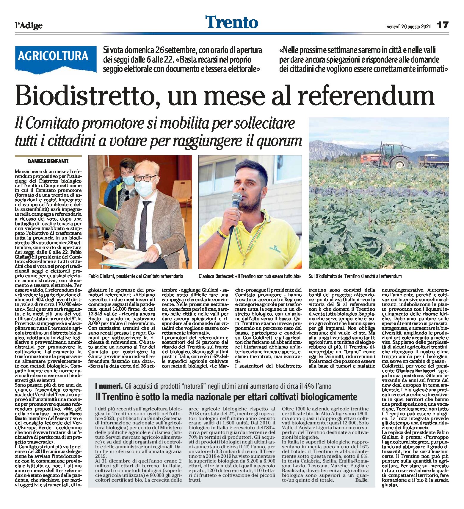 Trentino, Biodistretto: un mese al referendum